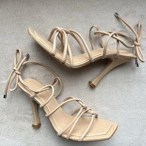 Schutz Nude Beige‎ Leather Strappy Heeled Sandals Women US 11 B Sexy Neutral